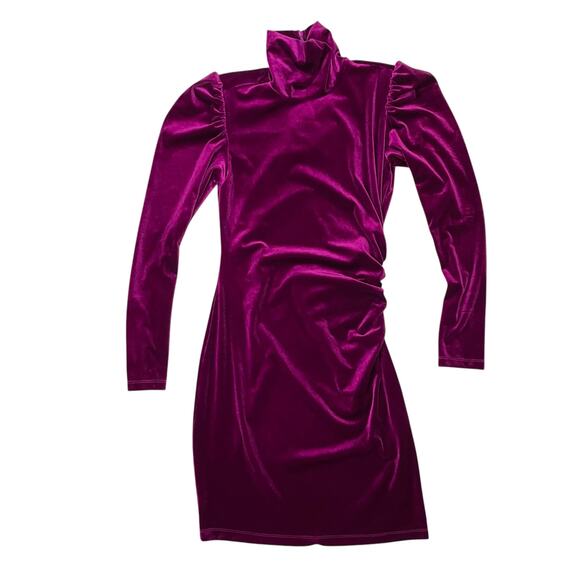NWT Pam & Gela Velvet Shirred Dress - Fuchsia - Medium - Picture 2 of 16